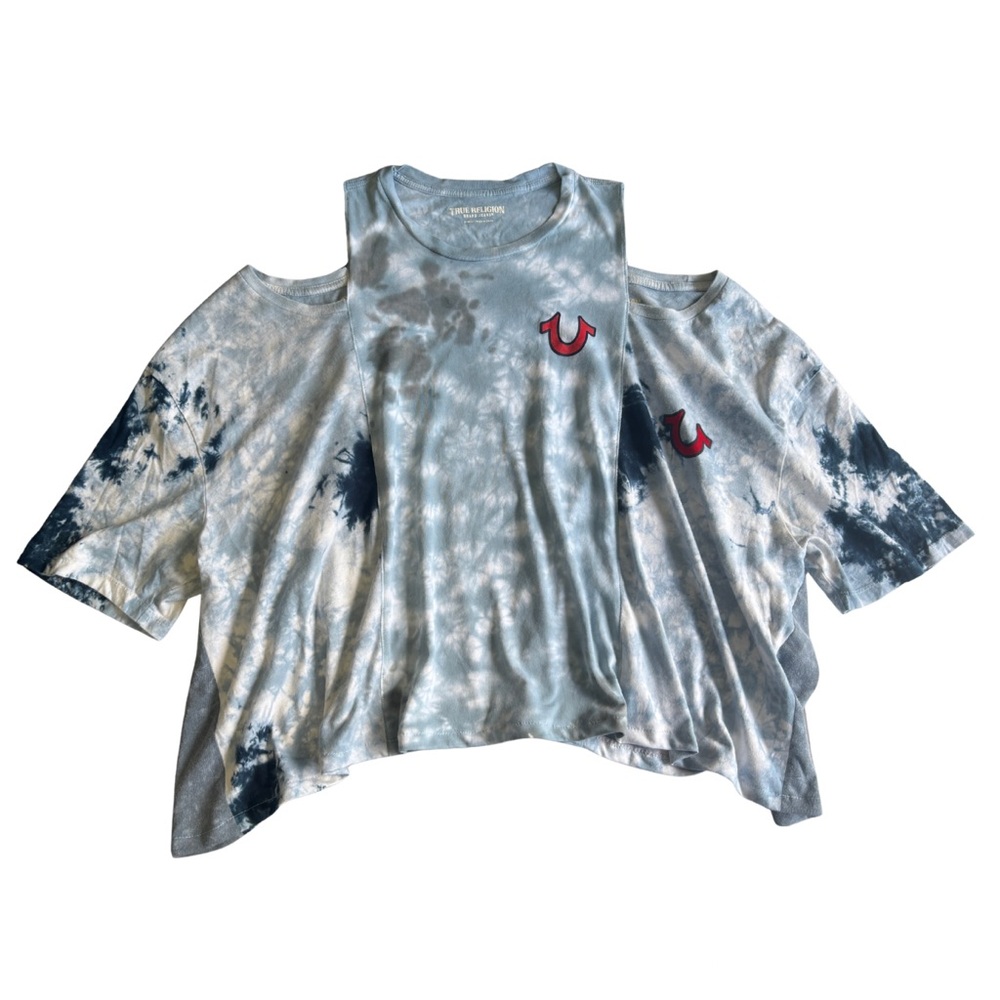 Upcycled by Me: True Religion Tie-Dye T-Shirt Buddha Logo Cold Shoulder One Size